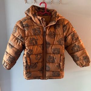 Tiger print water repellent puffer jacket for boys